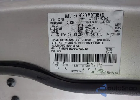 2006 Ford Explorer Xls from USA, damaged, VIN 1FMEU62E96UA02042